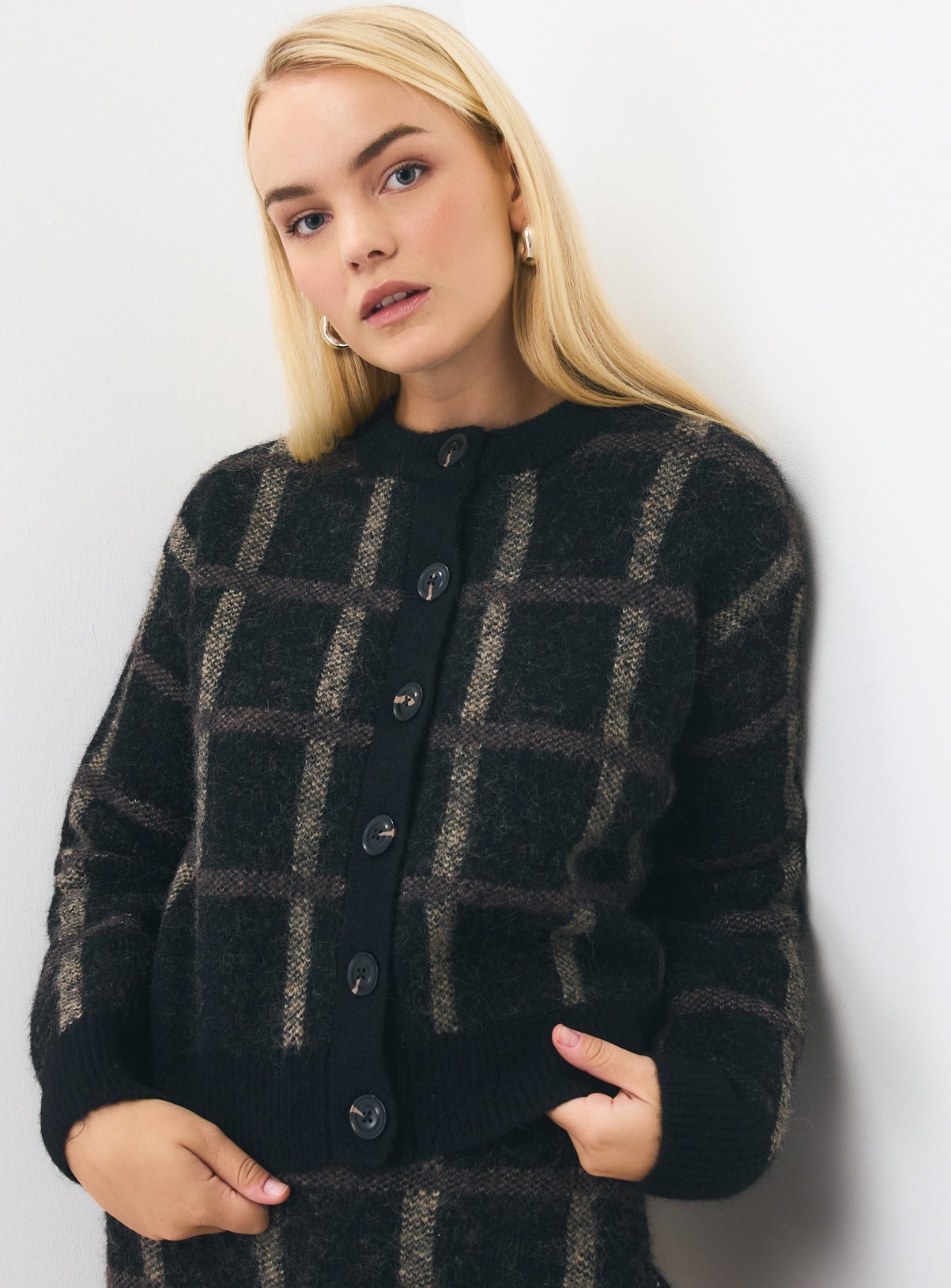 Brushed Check Co-ord Boxy Cardigan S - Image 1 thumbnail